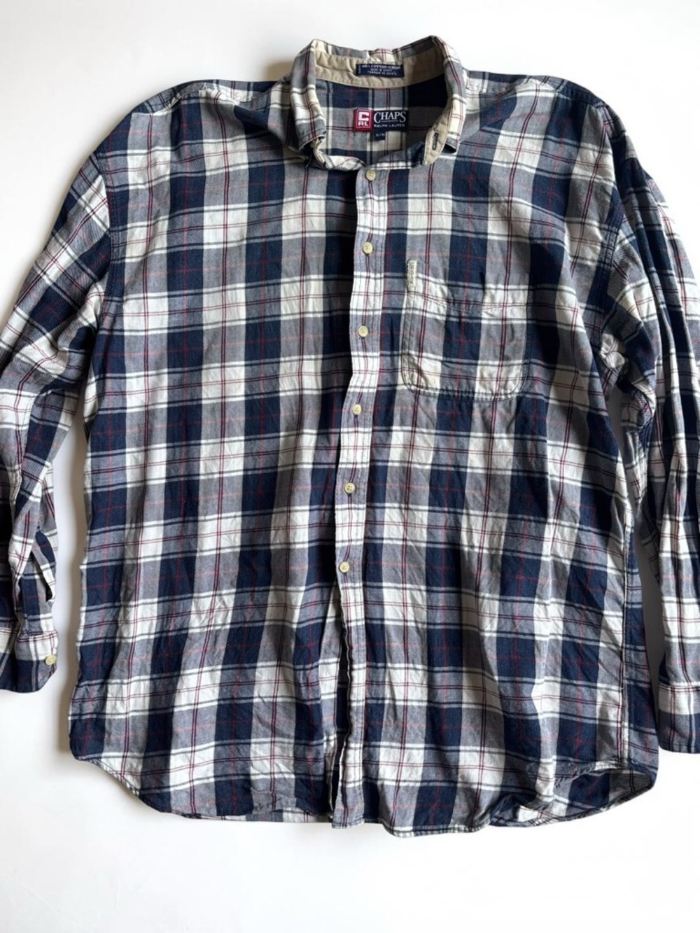 Chaps Ralph Lauren Plaid Shirt Mens XL Blue Red Cotton